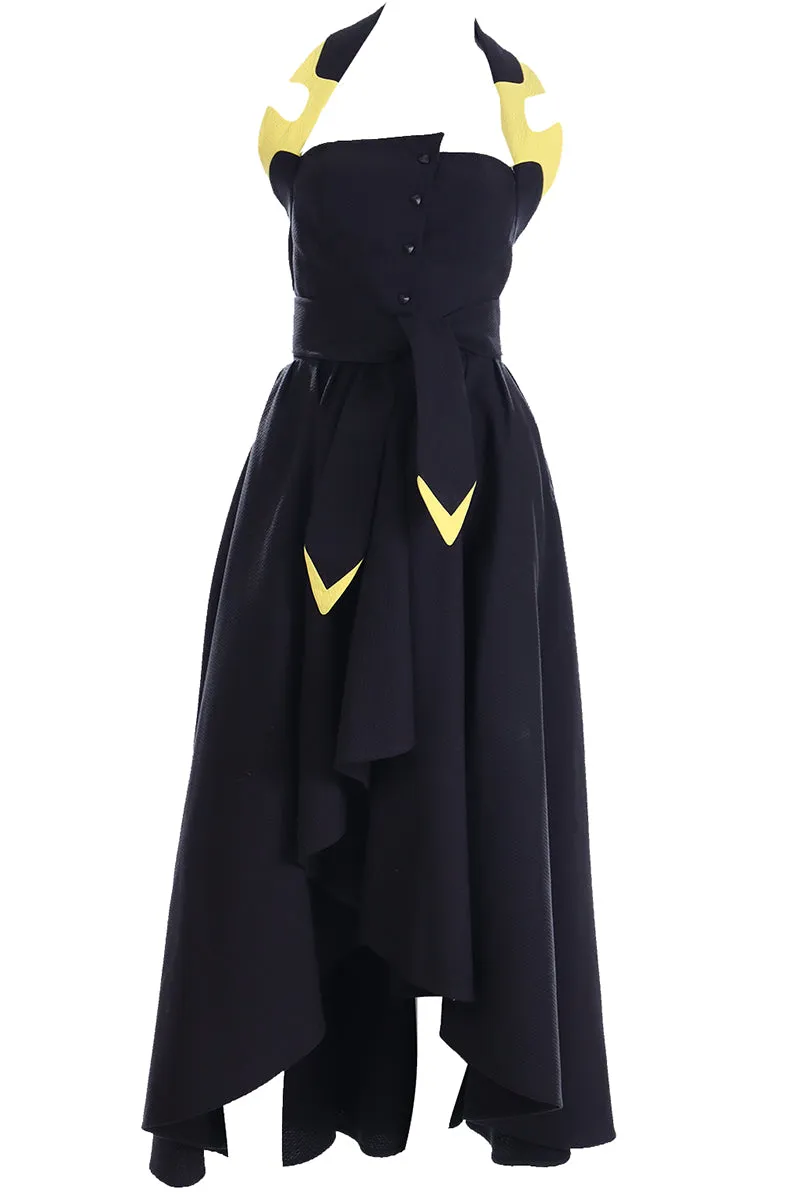 1980s Thierry Mugler Black & Yellow Cotton Halter High Low Dress