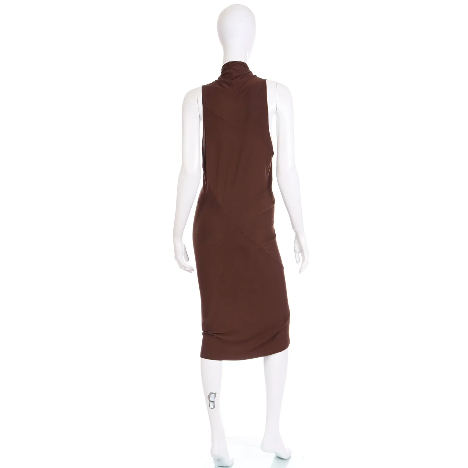 1990s Donna Karan Brown Jersey Low Plunge Vintage Dress