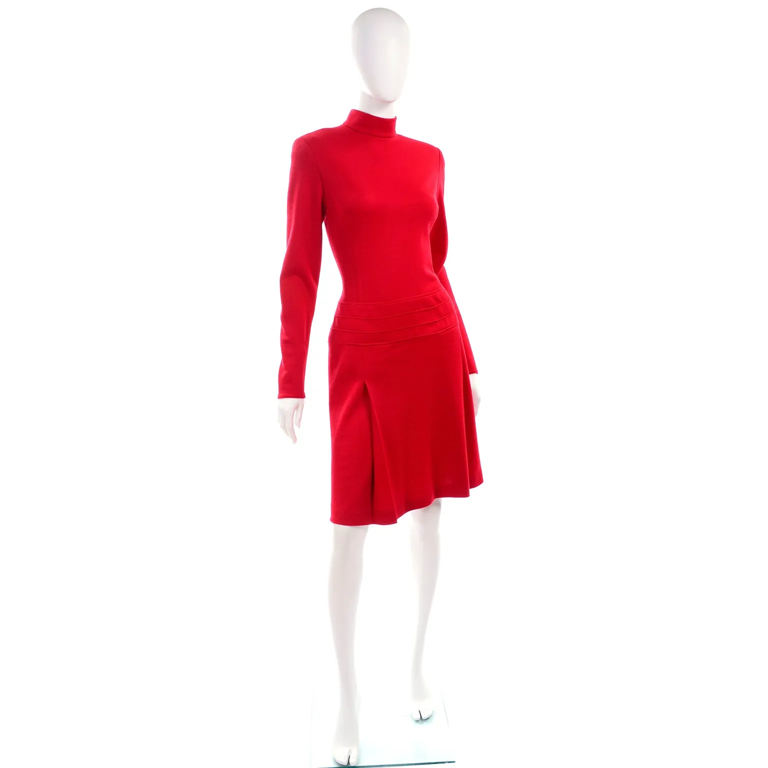 1990s State of Claude Montana Red Wool Knit Dress