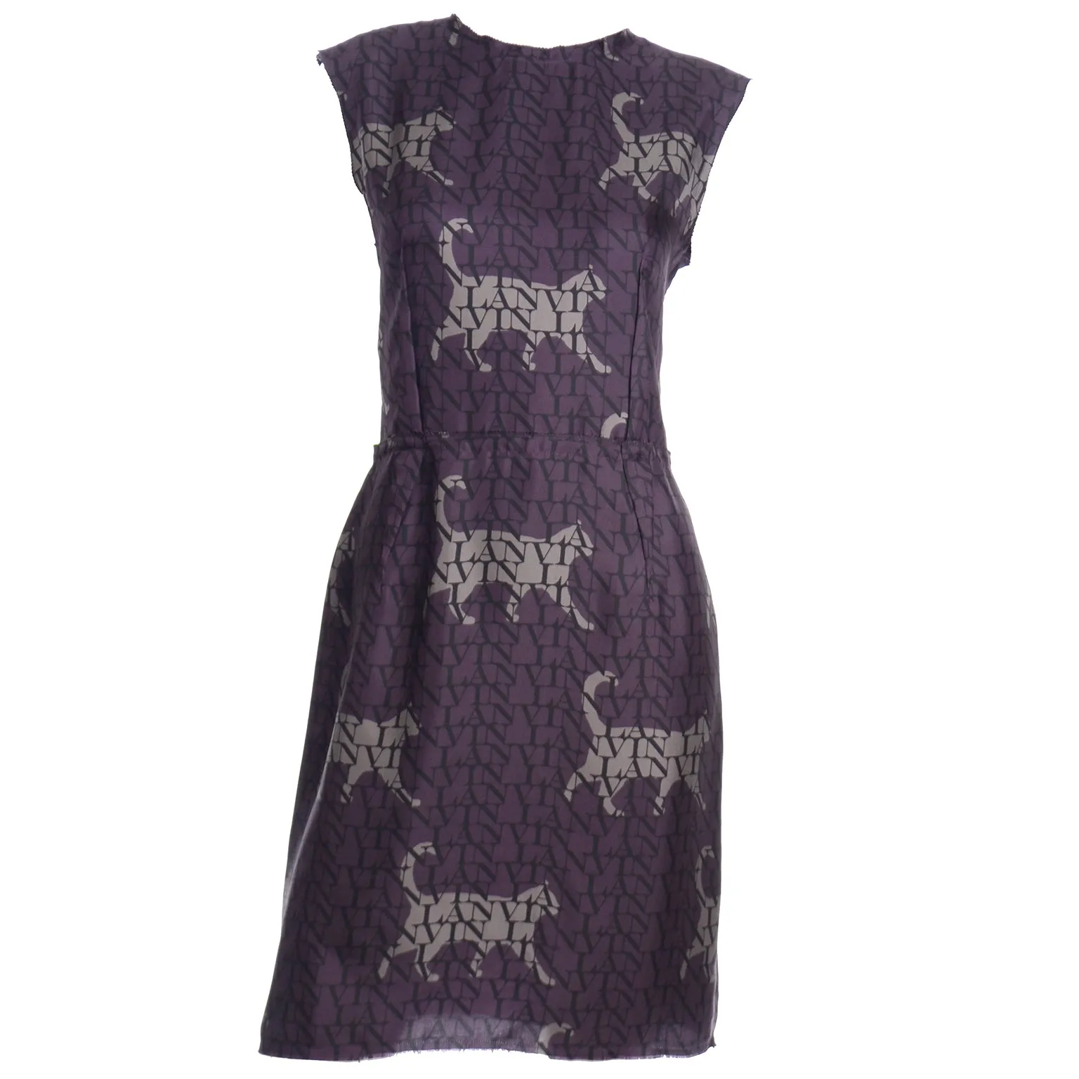 2011 Lanvin by Alber Elbaz Cat Print Logo Silk Dress