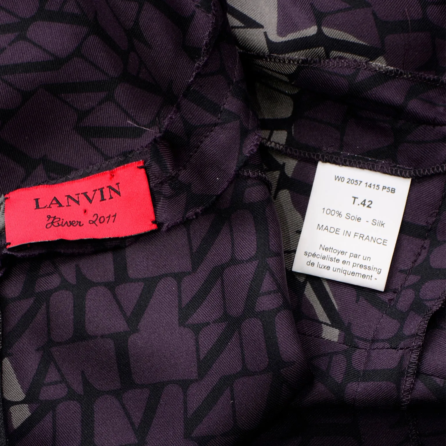 2011 Lanvin by Alber Elbaz Cat Print Logo Silk Dress