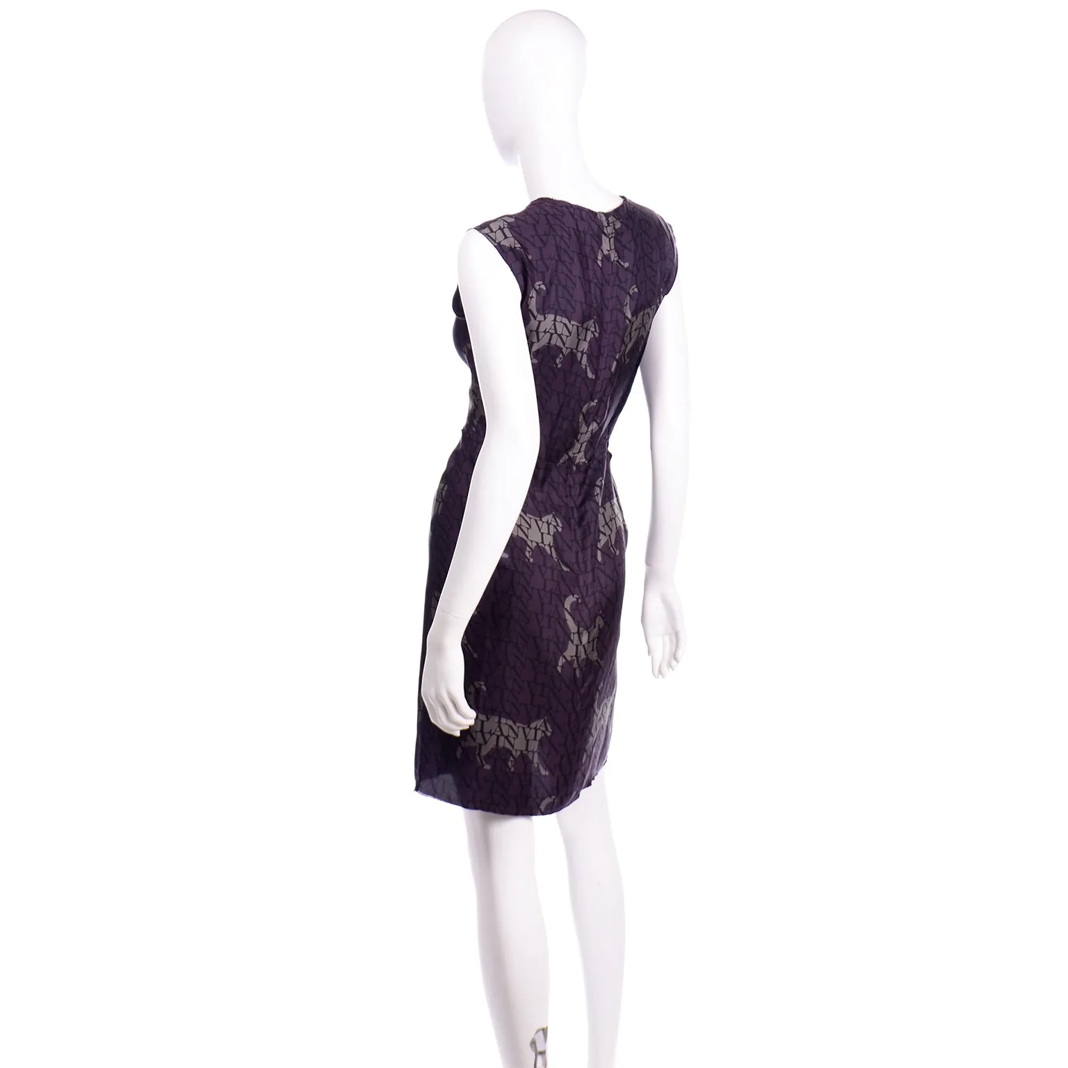 2011 Lanvin by Alber Elbaz Cat Print Logo Silk Dress