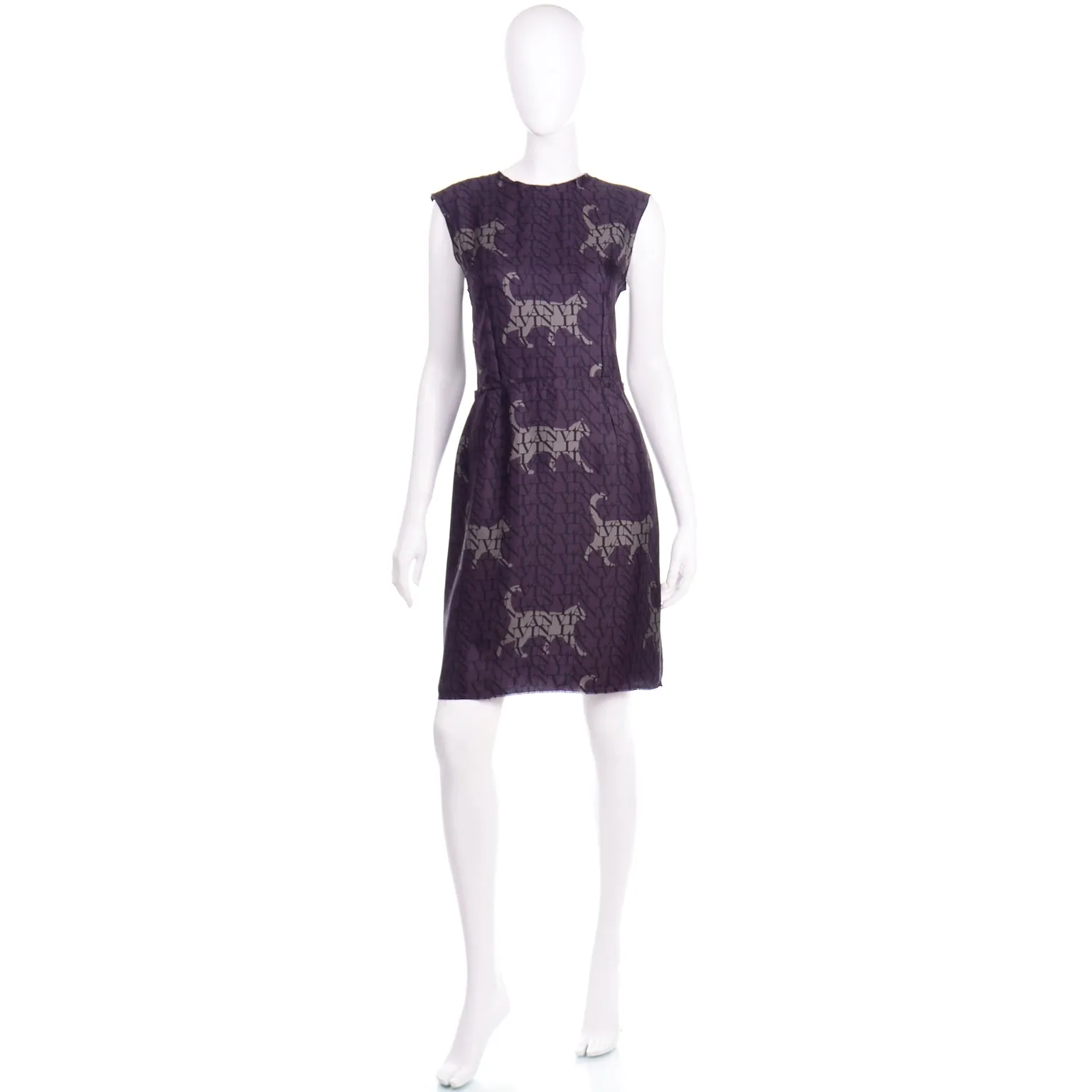 2011 Lanvin by Alber Elbaz Cat Print Logo Silk Dress