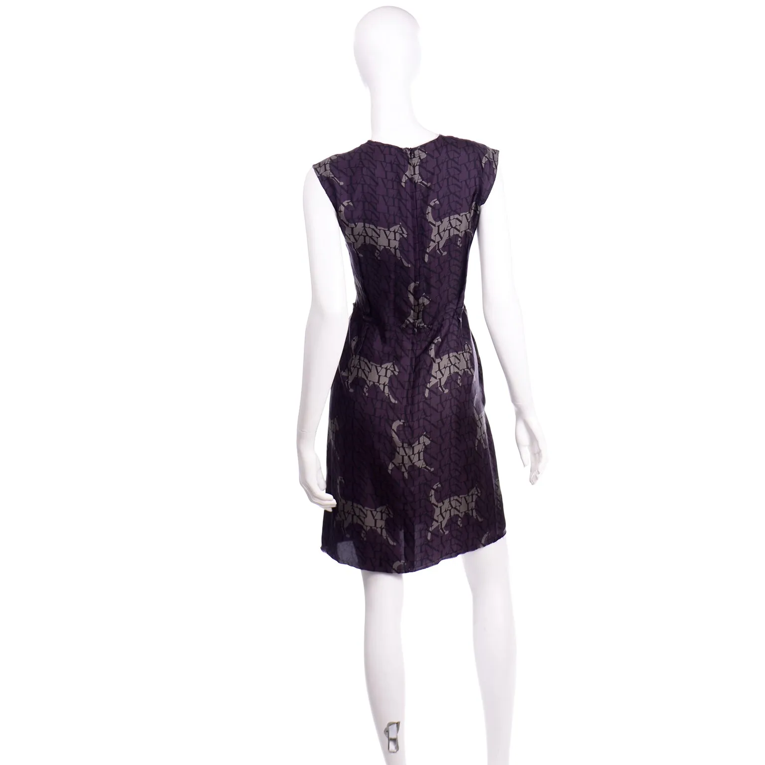 2011 Lanvin by Alber Elbaz Cat Print Logo Silk Dress