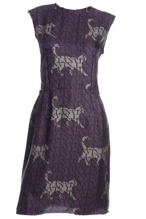 2011 Lanvin by Alber Elbaz Cat Print Logo Silk Dress