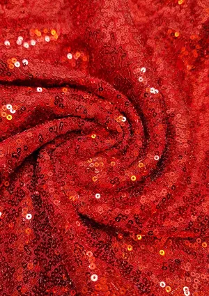 3mm Sequins Fabric Red Allover Embroidered Fabric on Tulle/Net Material for Decor, Sewing, Dress, Tablecloths & Craft | 52" - 132cms Usable Width | Sold by The Metre