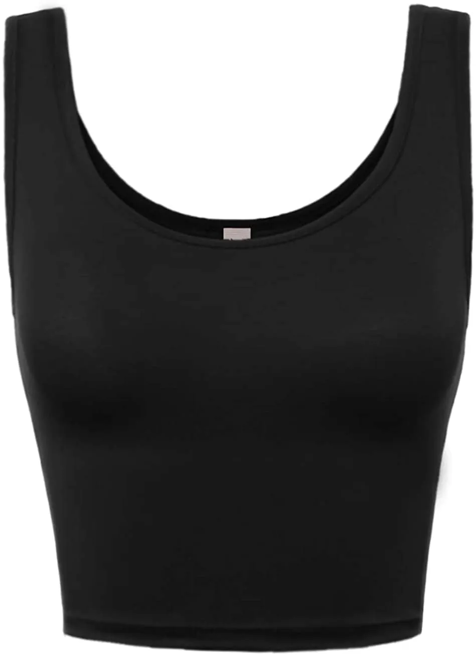 A2Y Women's Fitted Scoop Neck Sleeveless Crop Tank Top