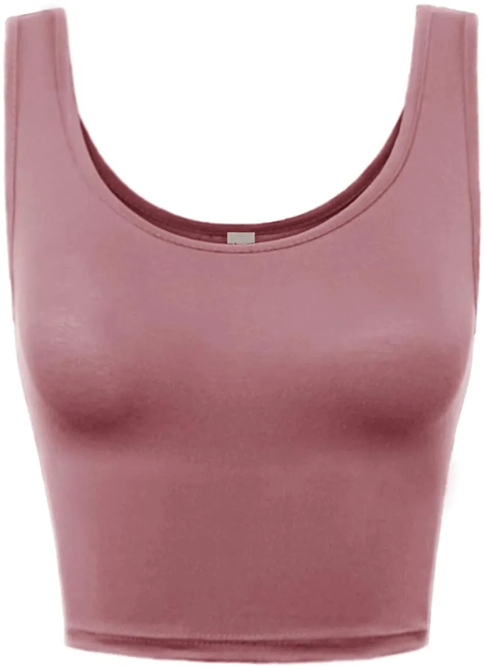 A2Y Women's Fitted Scoop Neck Sleeveless Crop Tank Top