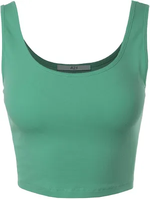 A2Y Women's Fitted Scoop Neck Sleeveless Crop Tank Top