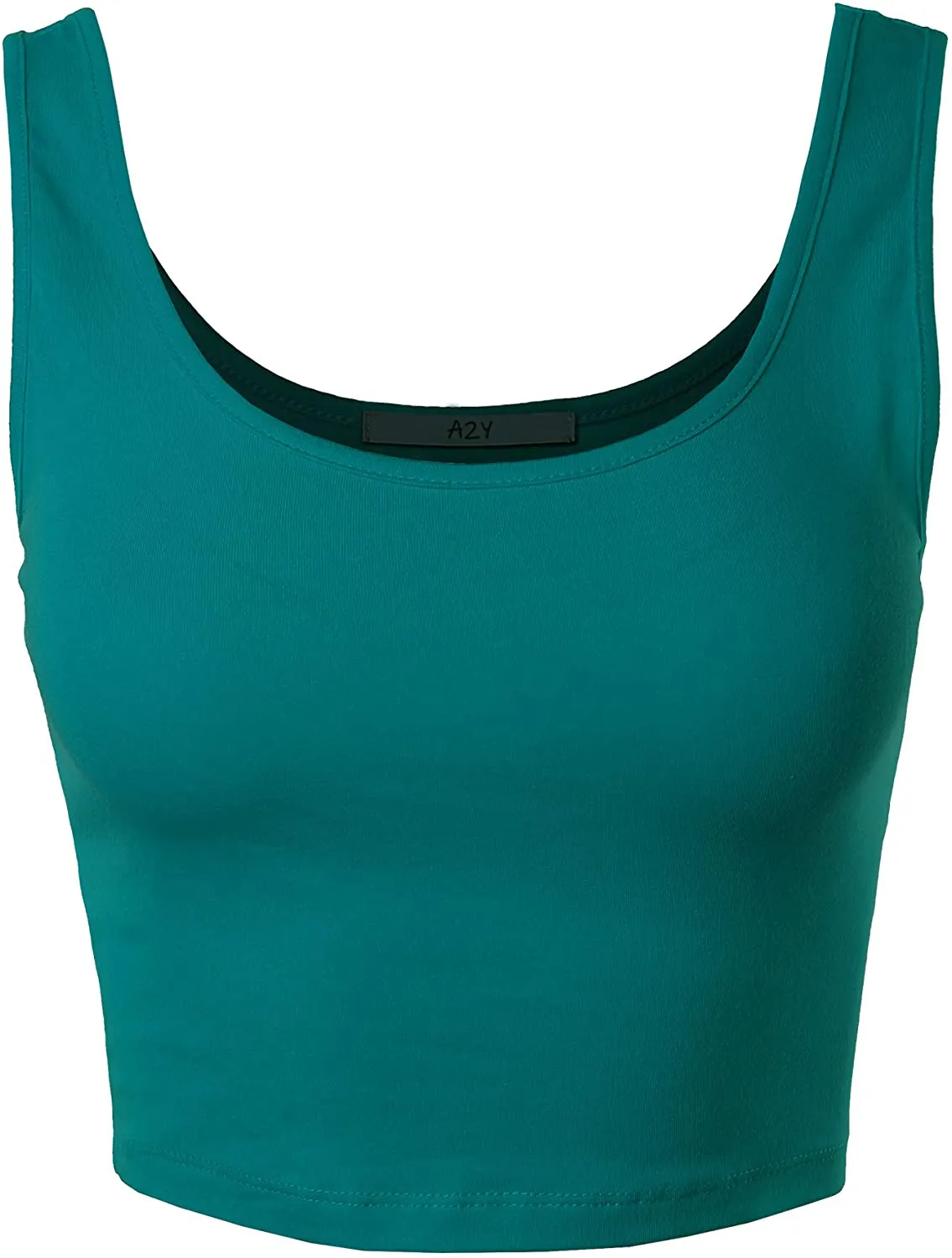 A2Y Women's Fitted Scoop Neck Sleeveless Crop Tank Top