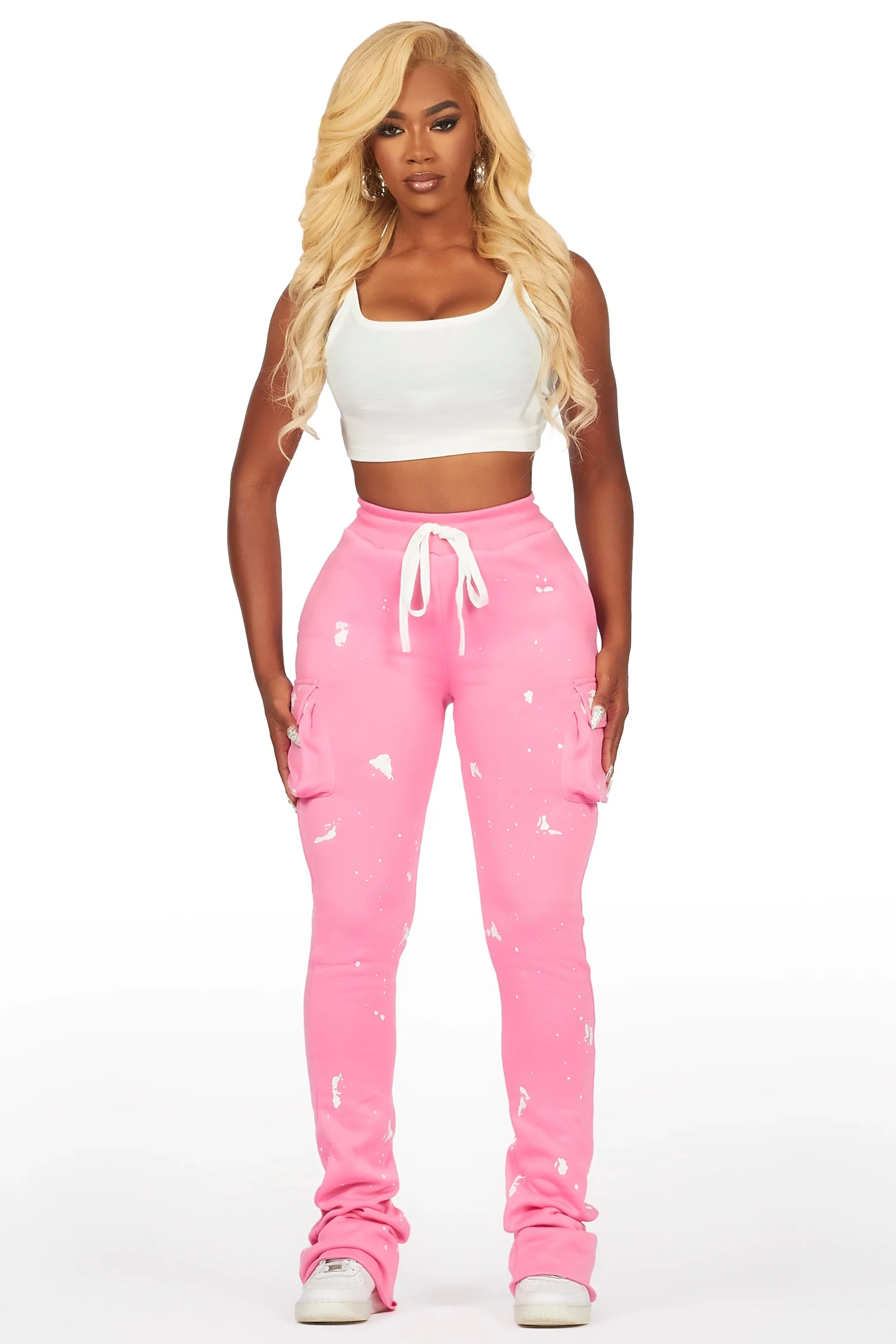 Antonia Bubblegum Pink Cargo Stacked Track Pant