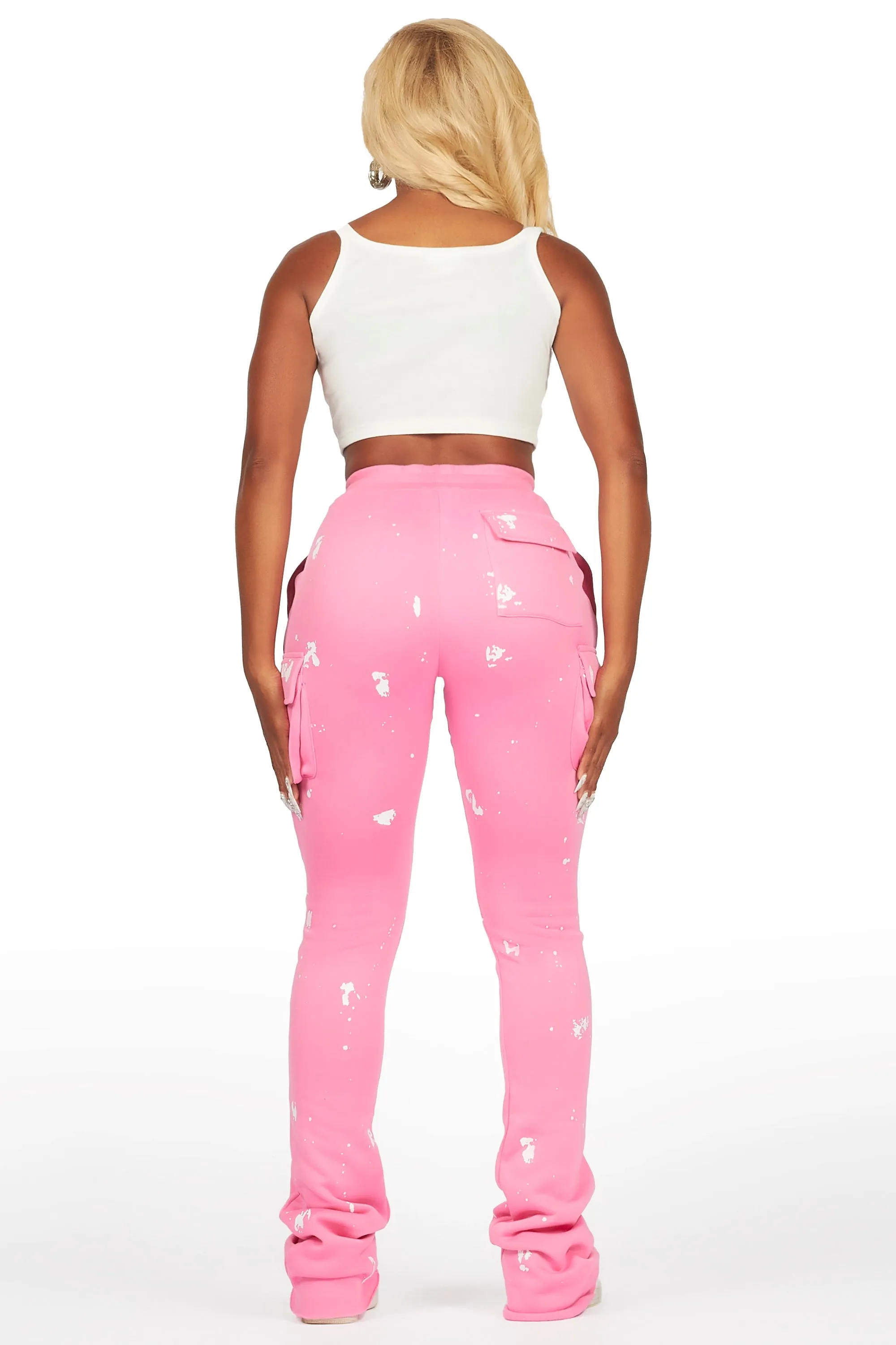 Antonia Bubblegum Pink Cargo Stacked Track Pant