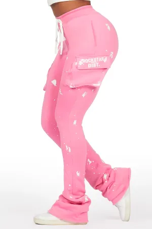 Antonia Bubblegum Pink Cargo Stacked Track Pant