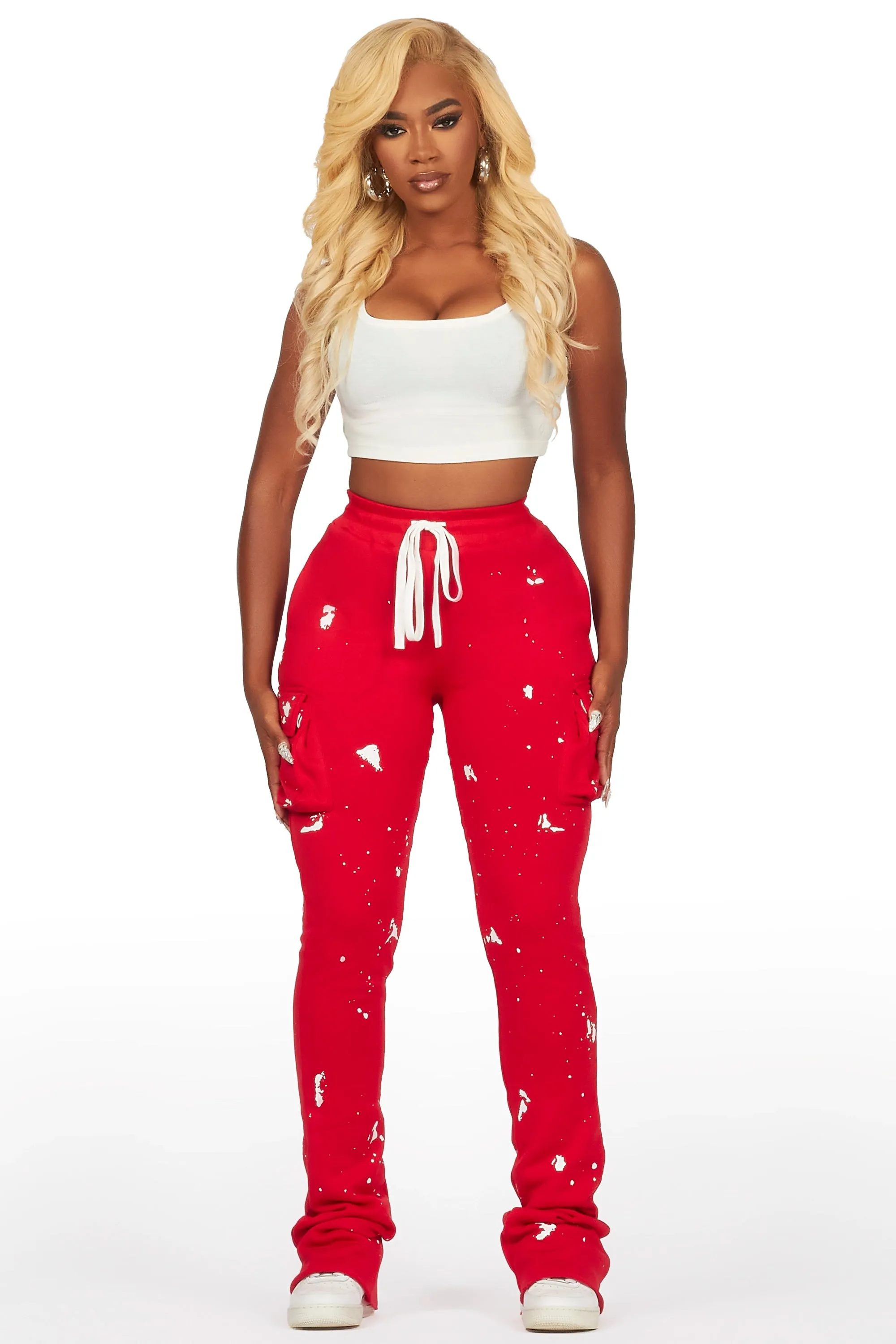 Antonia Red Cargo Stacked Track Pant