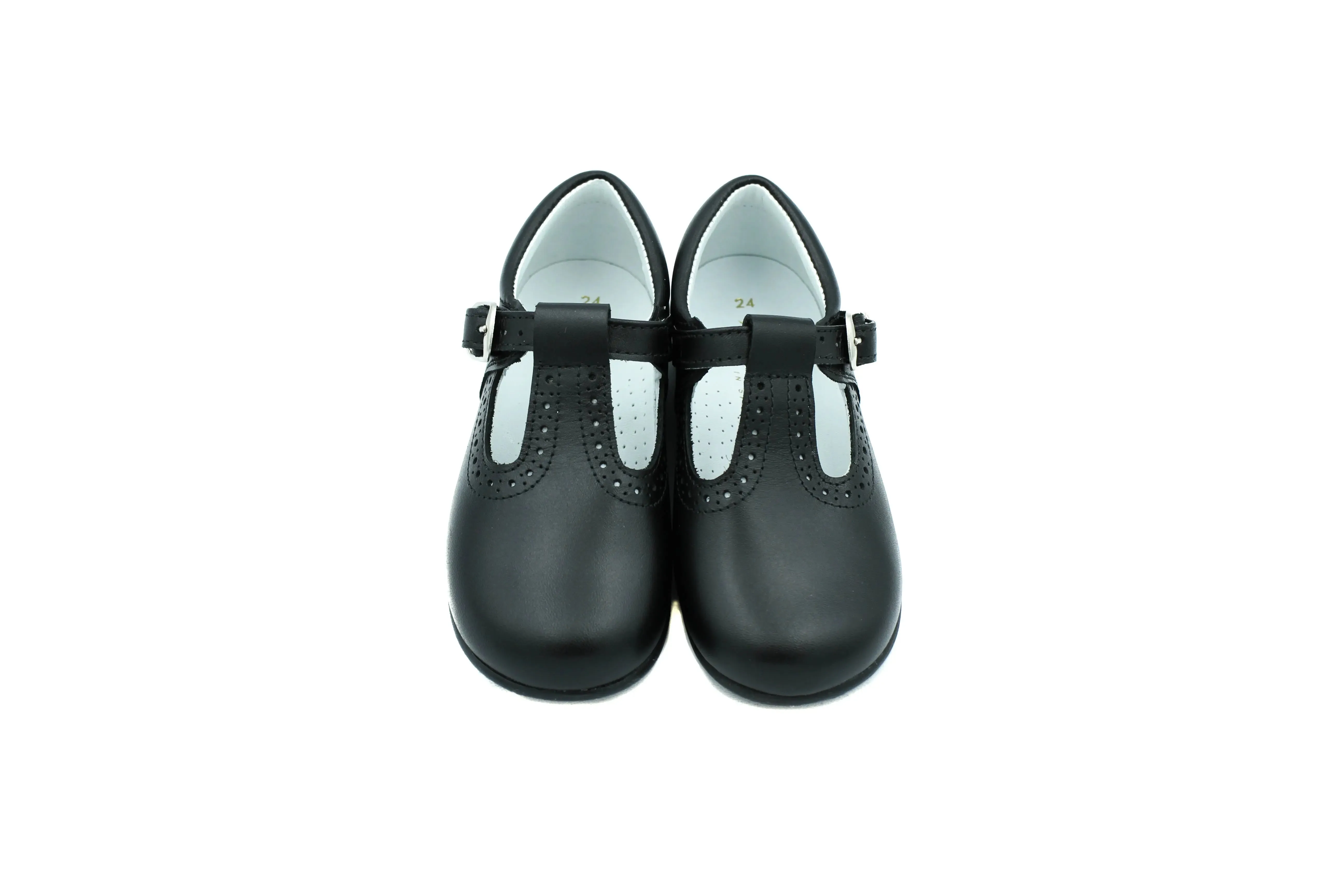 Antonio- Black Leather T-Bar Shoes