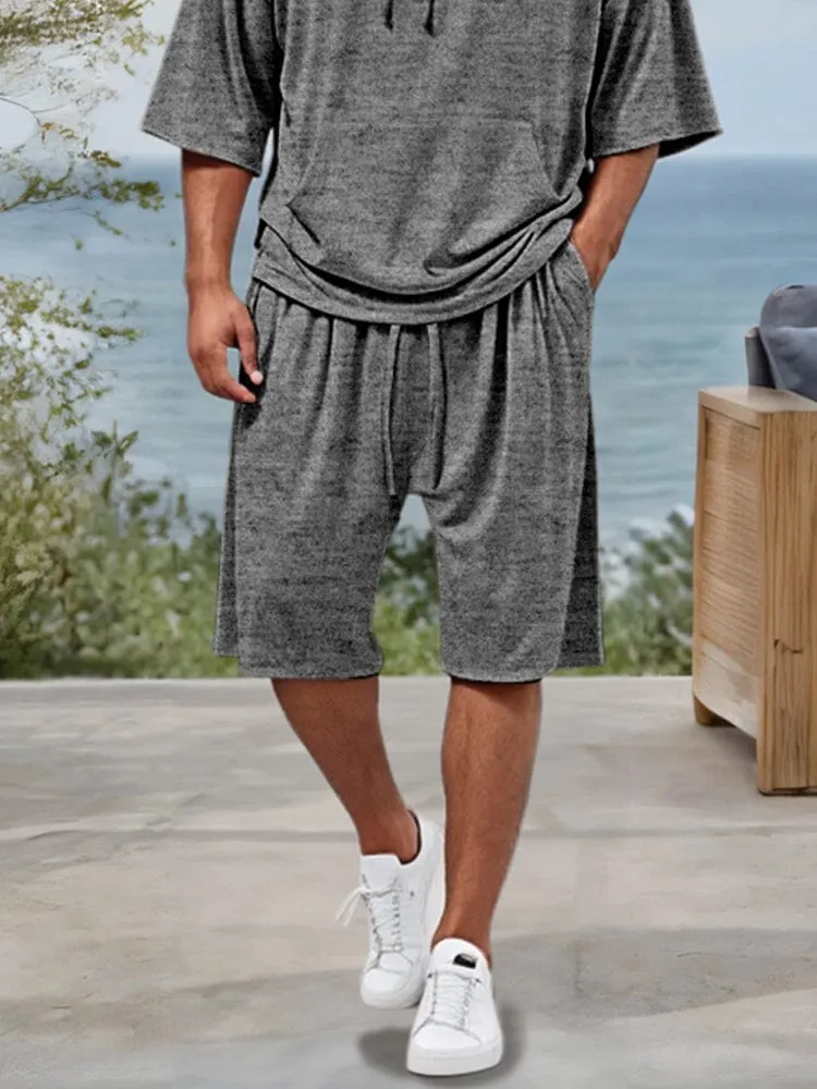 Athleisure Drawstring Hoodie Shorts Set