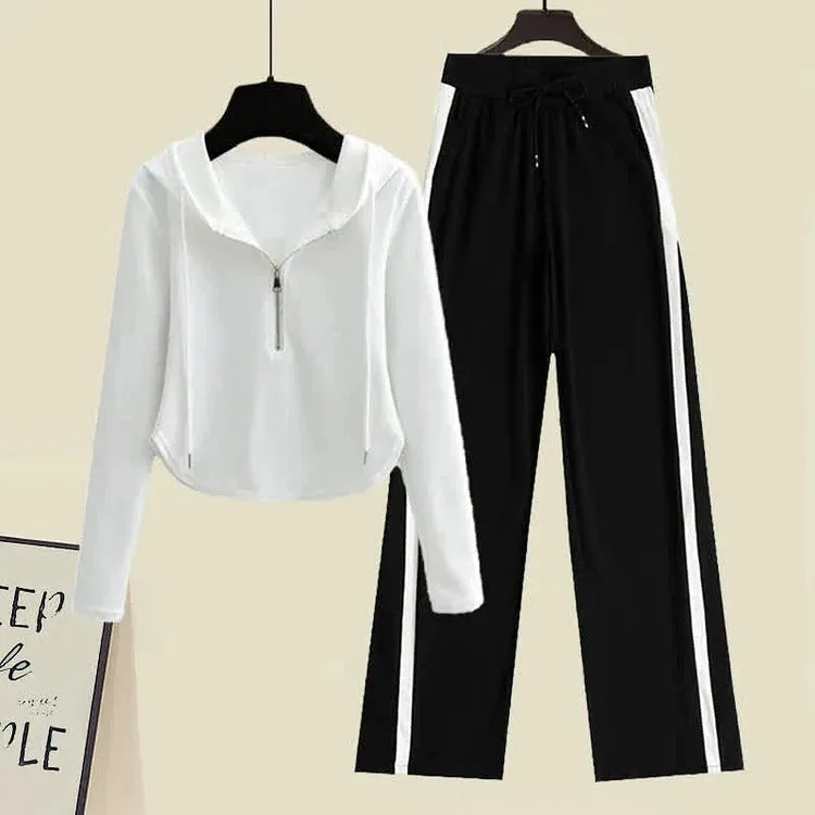 Athleisure Elegance: Sporty Zipper Hoodie and Casual Pants Set