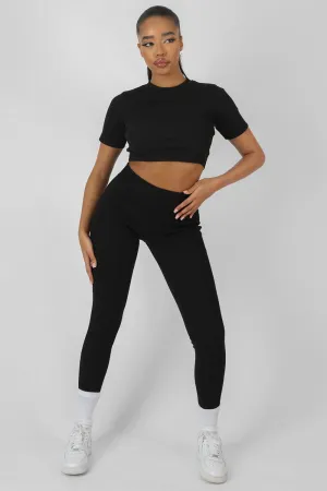 Athleisure Seam Front Ribbed Leggings Black