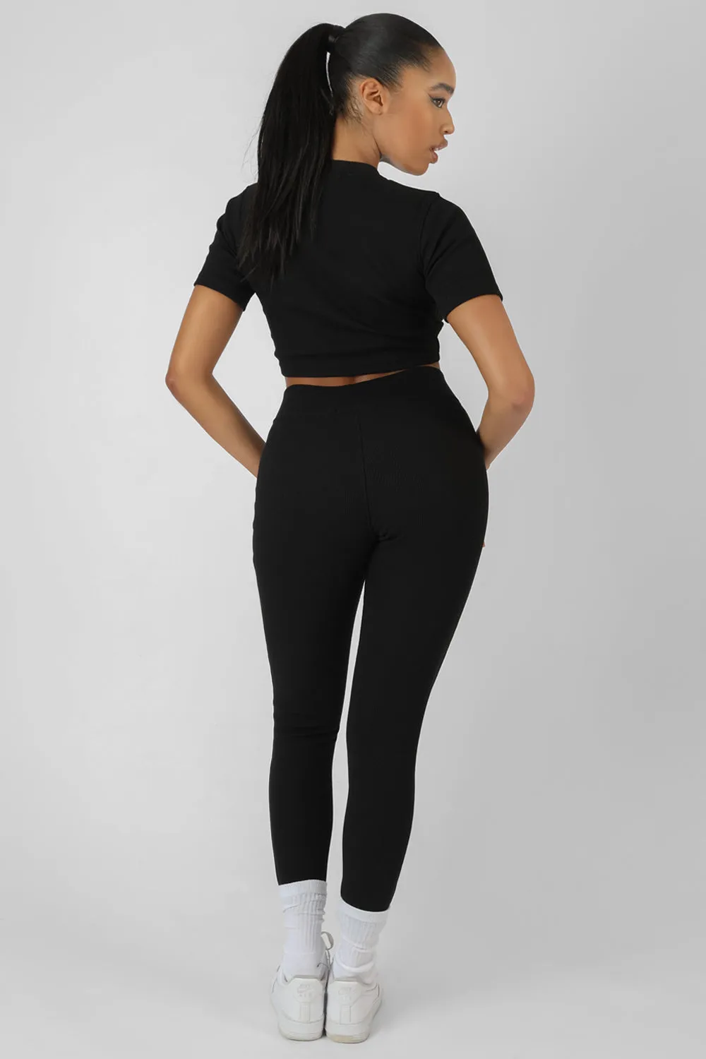 Athleisure Seam Front Ribbed Leggings Black