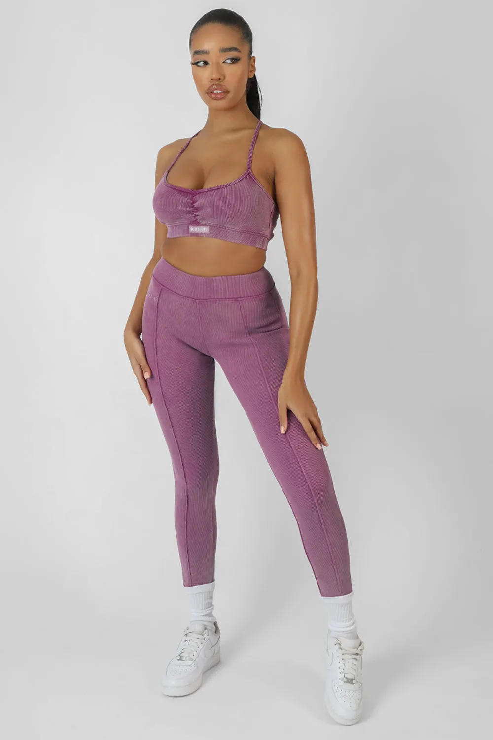 Athleisure Seam Front Ribbed Leggings Purple