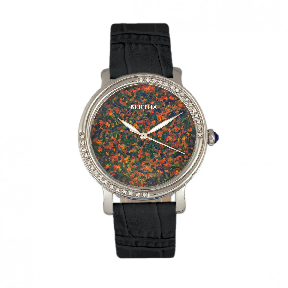 Bertha Courtney Opal Dial Leather-Band Watch - Black