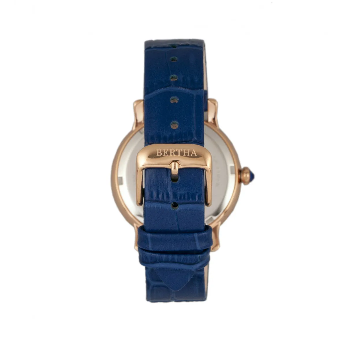 Bertha Courtney Opal Dial Leather-Band Watch - Blue