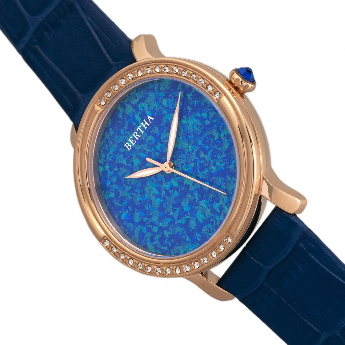 Bertha Courtney Opal Dial Leather-Band Watch - Blue