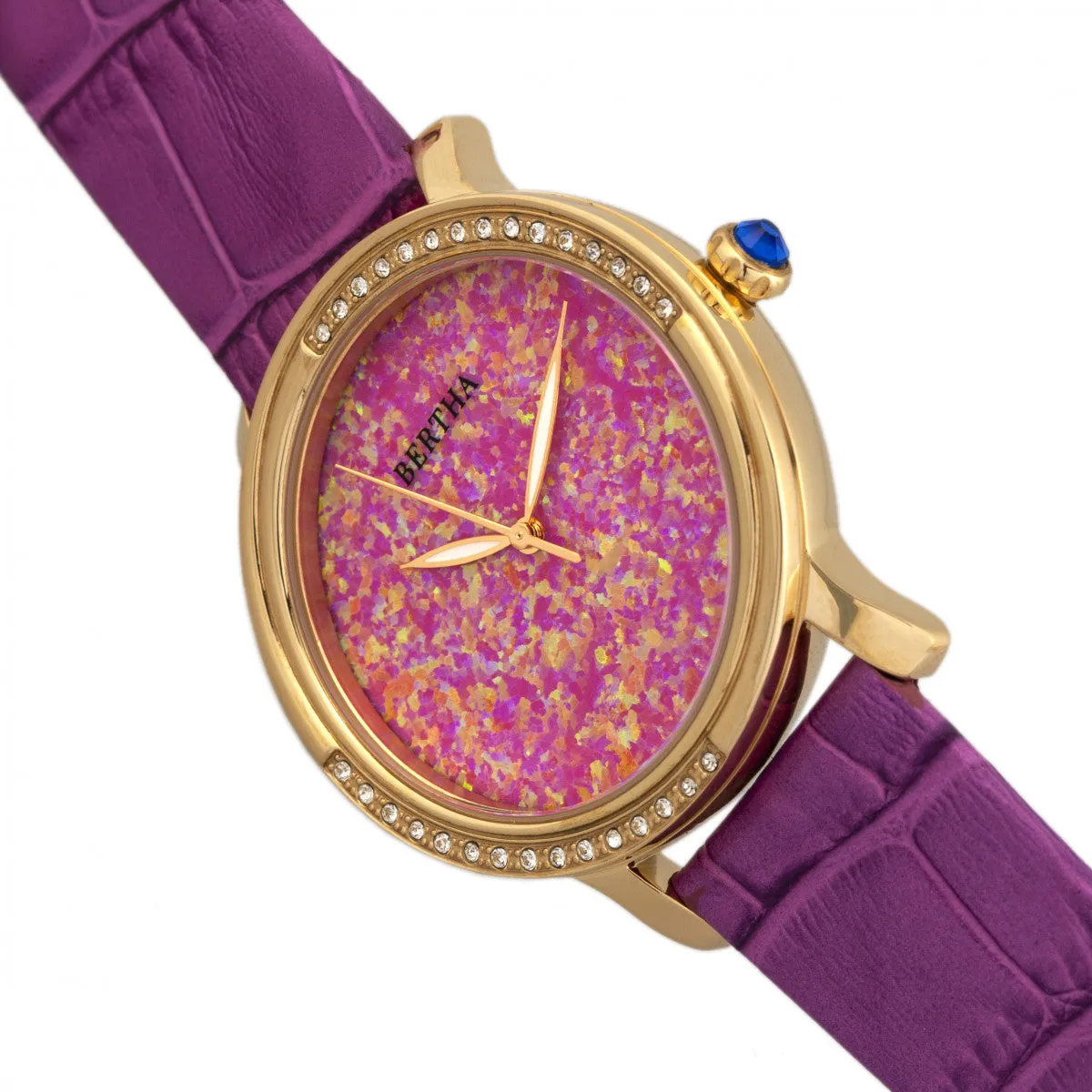 Bertha Courtney Opal Dial Leather-Band Watch - Hot Pink