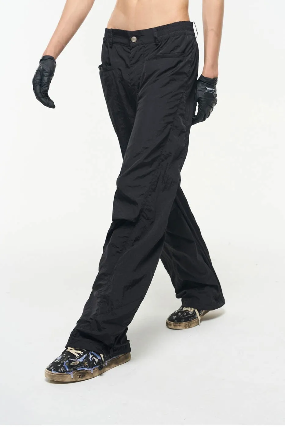 Black Nylon Track Pants