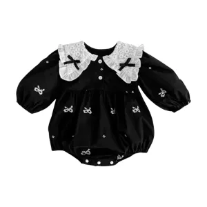 Black Peter Pan Collar Romper