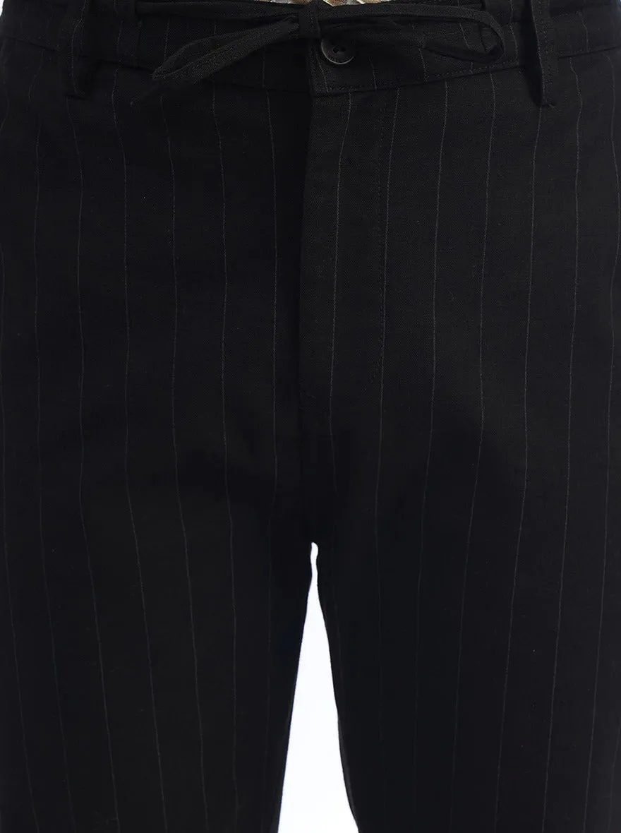 Black Striped Regular Fit Track Pant | JadeBlue