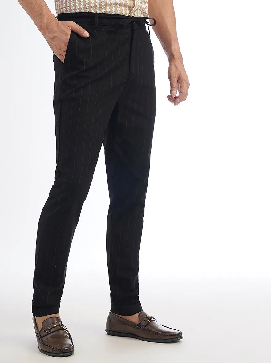 Black Striped Regular Fit Track Pant | JadeBlue