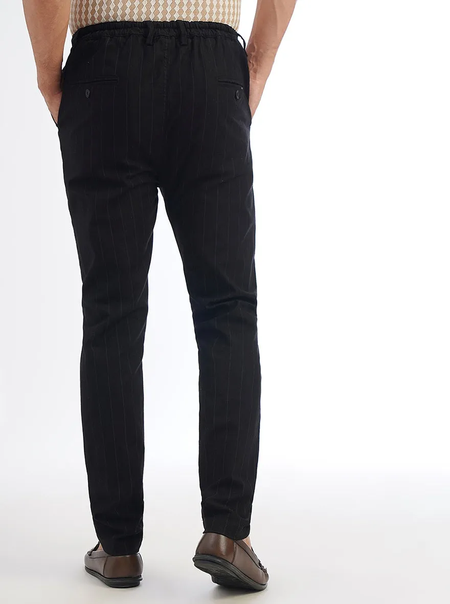 Black Striped Regular Fit Track Pant | JadeBlue