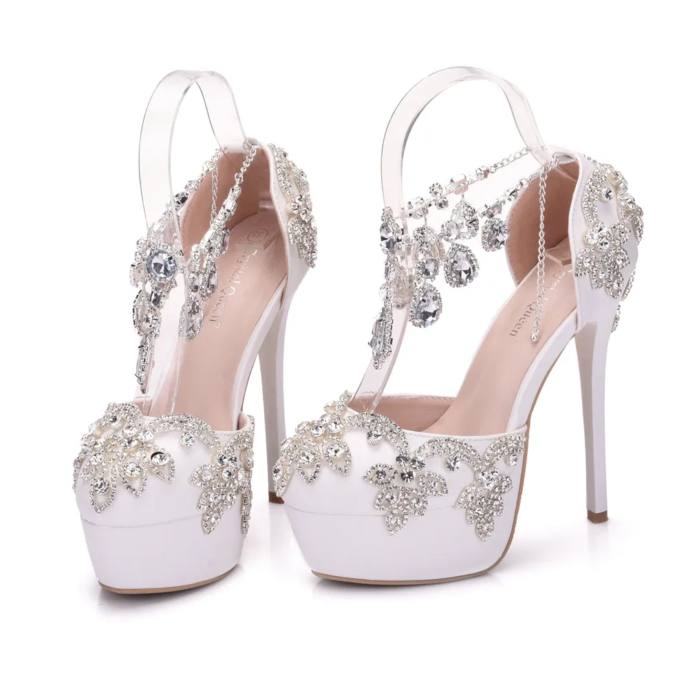 Bling Bridal Crystal Wedding Shoes ankle strap Bridal heels