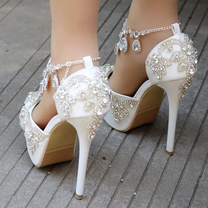 Bling Bridal Crystal Wedding Shoes ankle strap Bridal heels