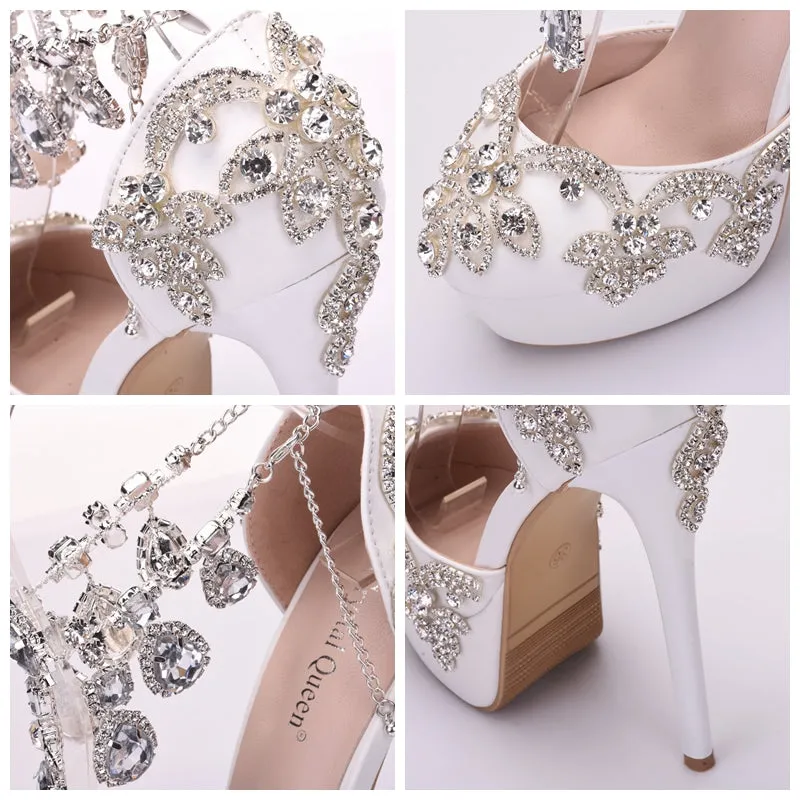 Bling Bridal Crystal Wedding Shoes ankle strap Bridal heels