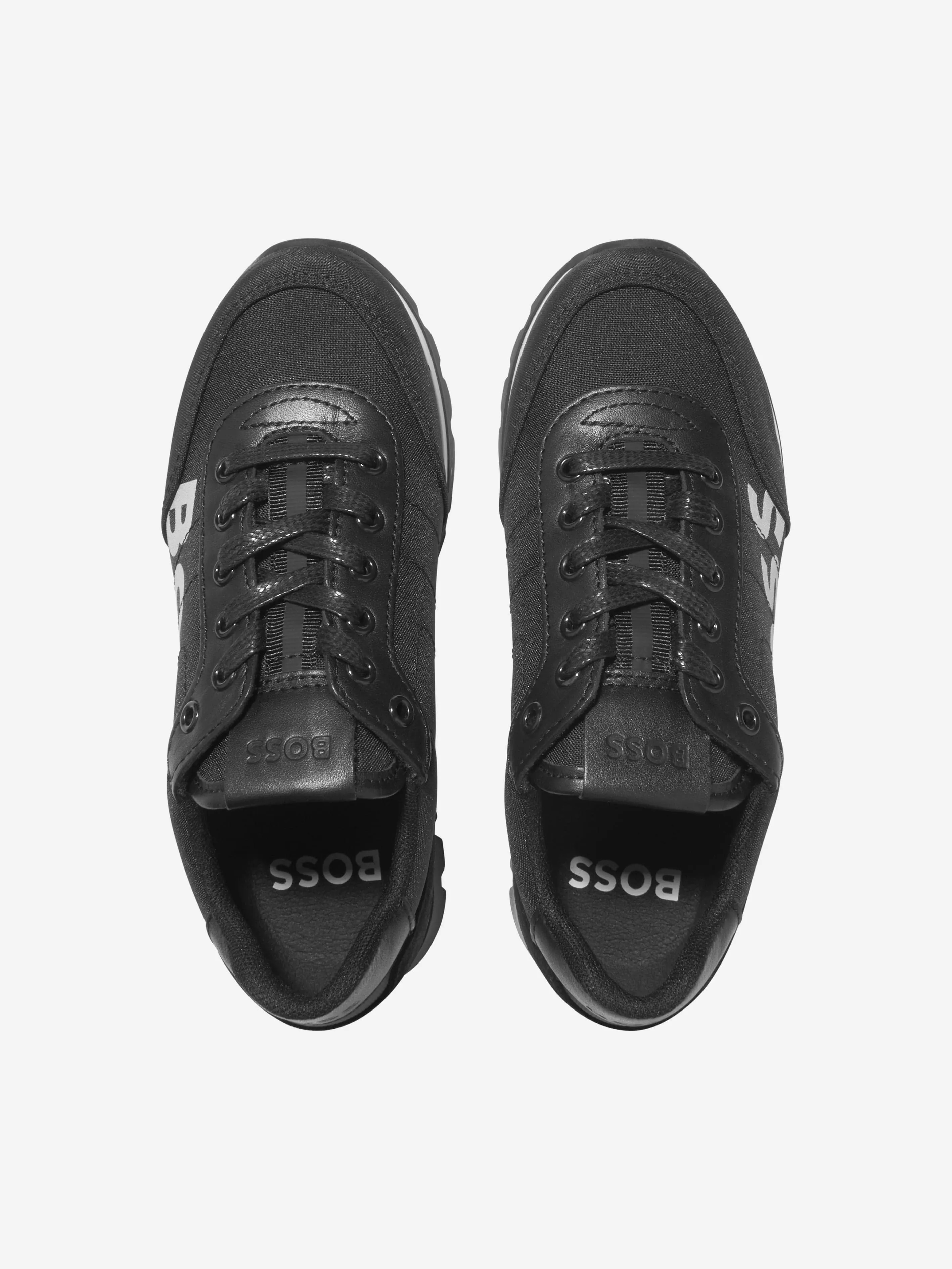 BOSS Boys Lace Up Logo Trainers in Black