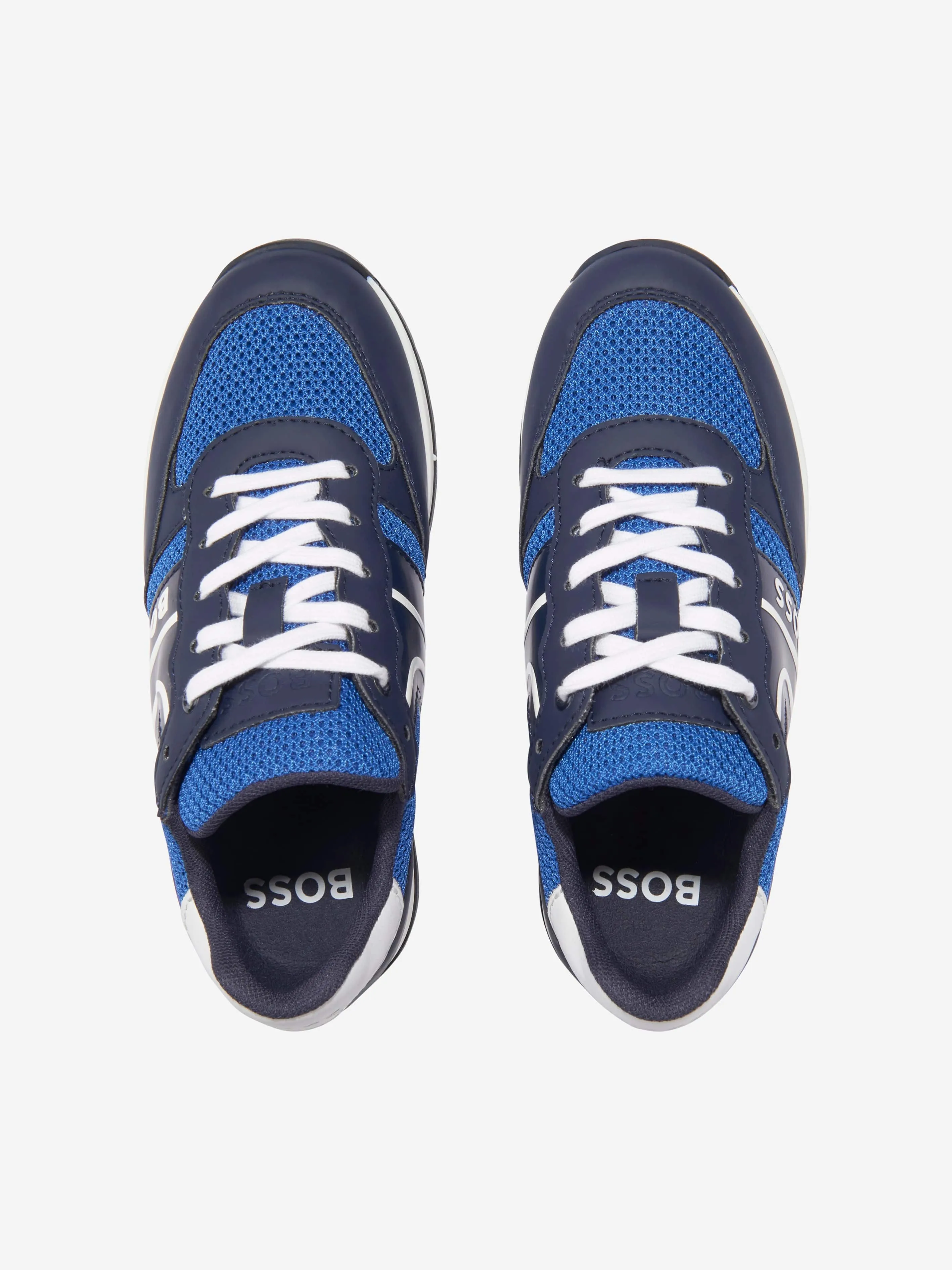 BOSS Boys Lace Up Logo Trainers in Blue