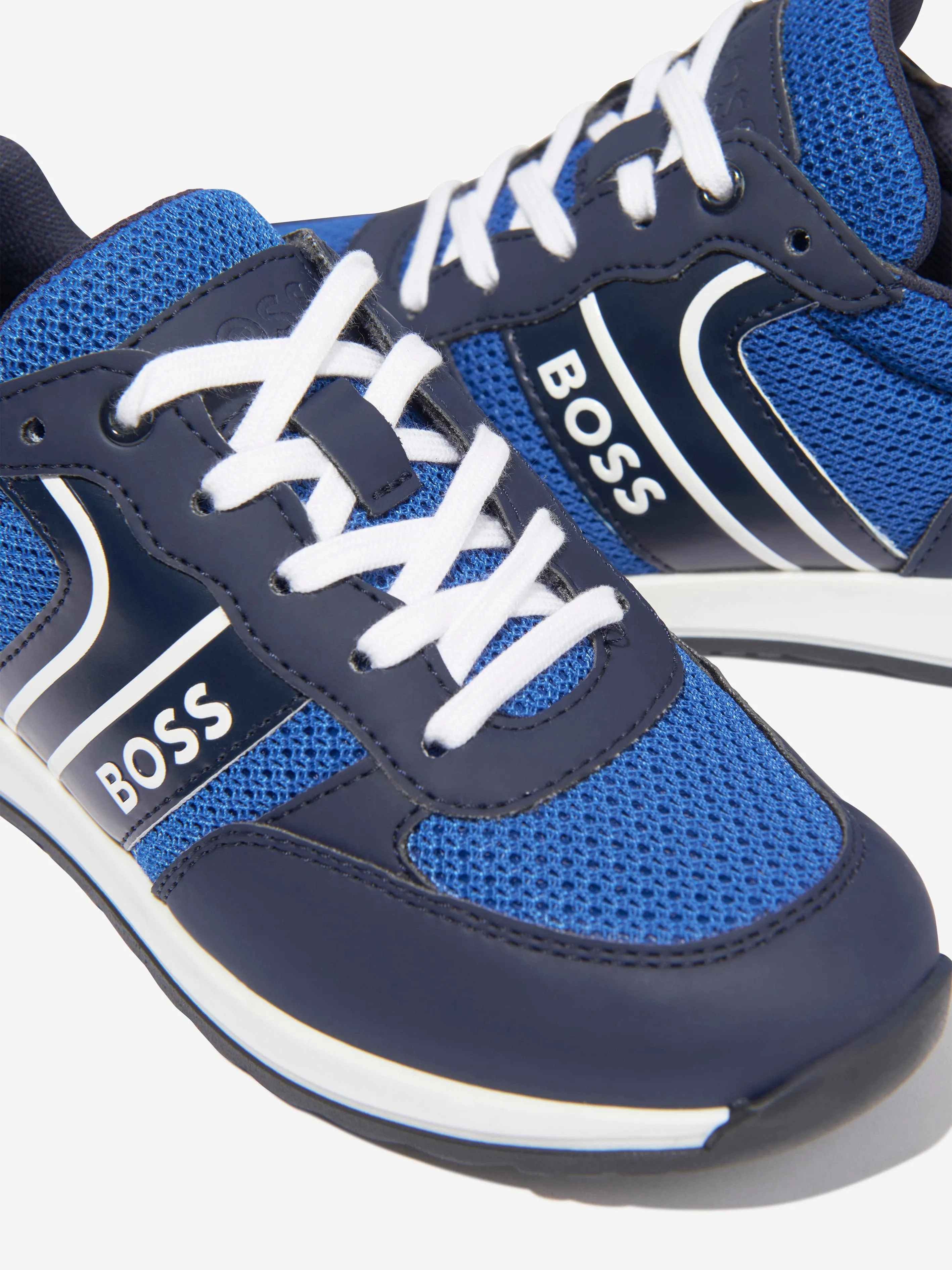 BOSS Boys Lace Up Logo Trainers in Blue