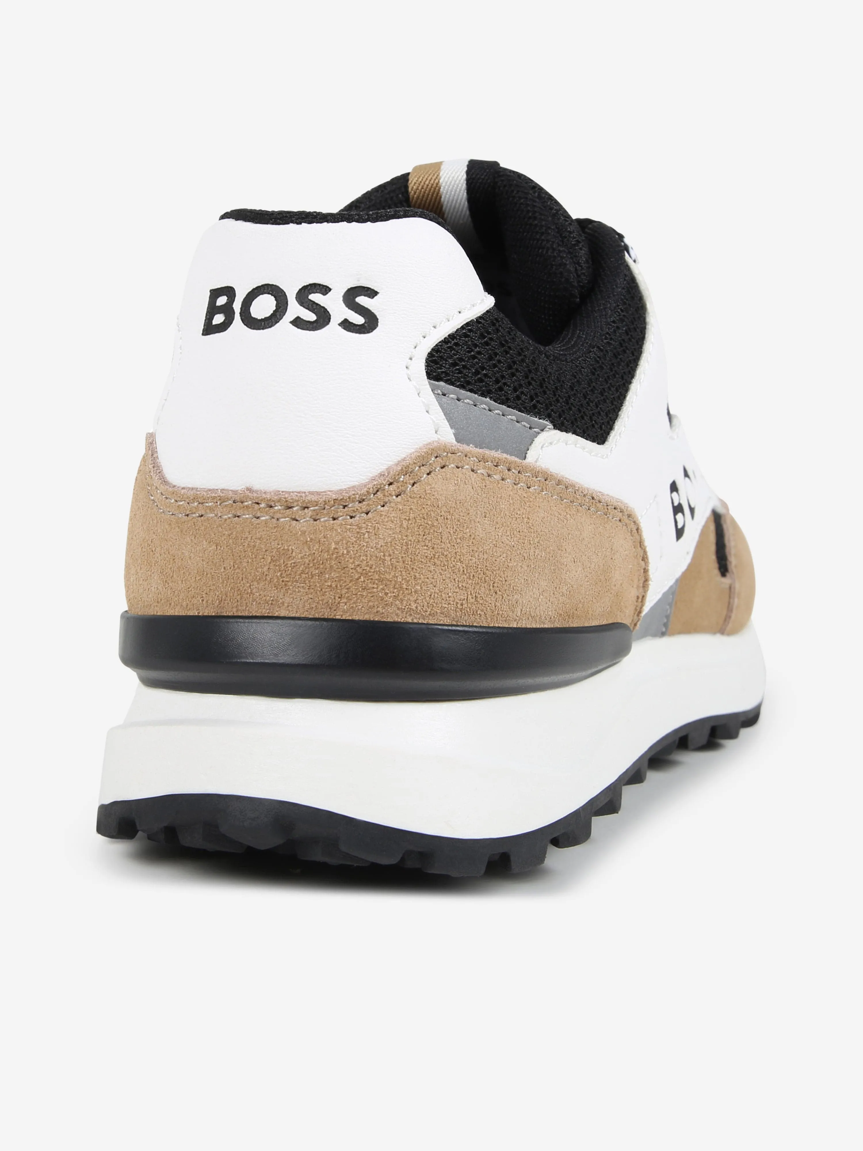 BOSS Boys Mesh And Leather Trainers in Black