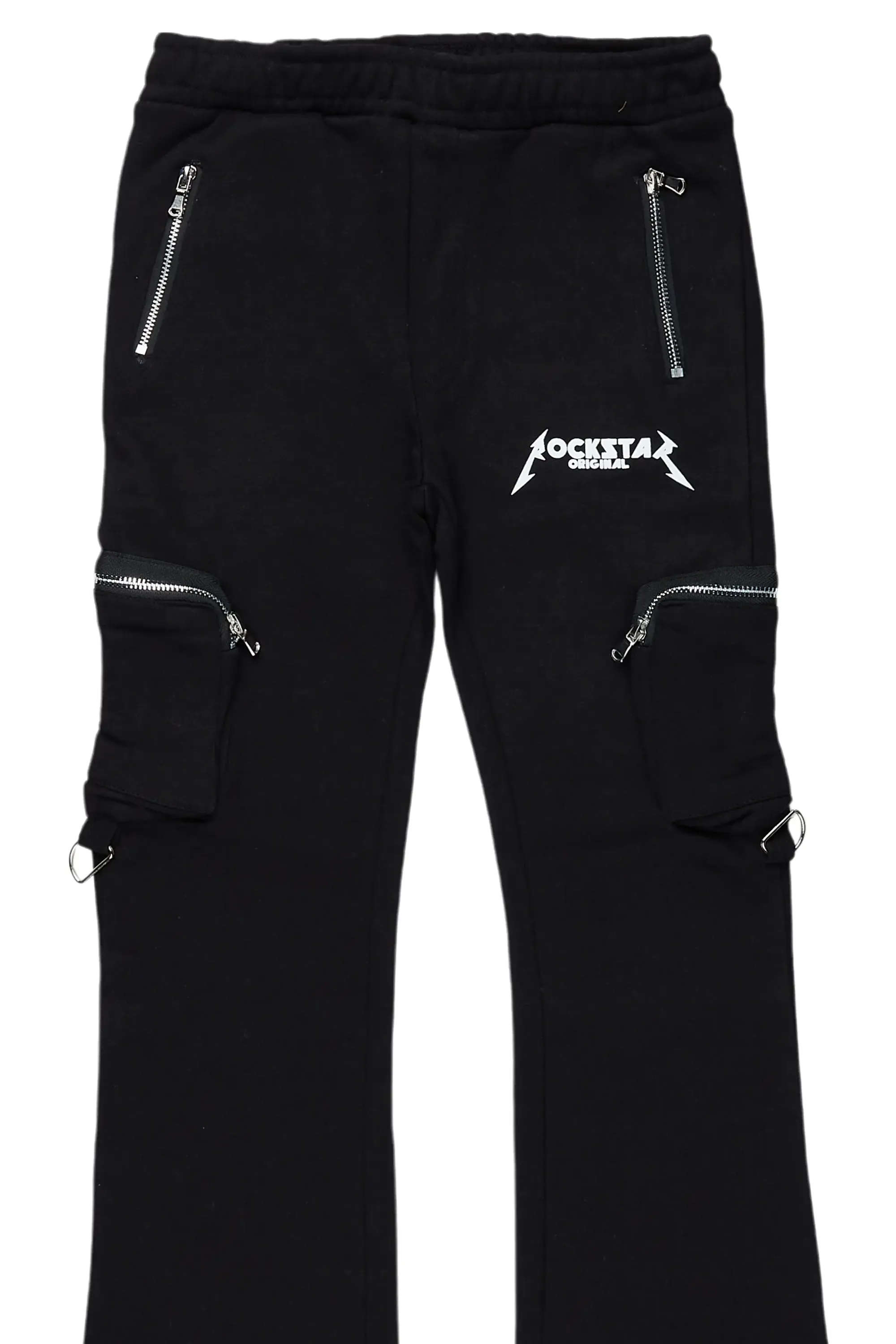 Boys Colin Black Stacked Flare Track Pants