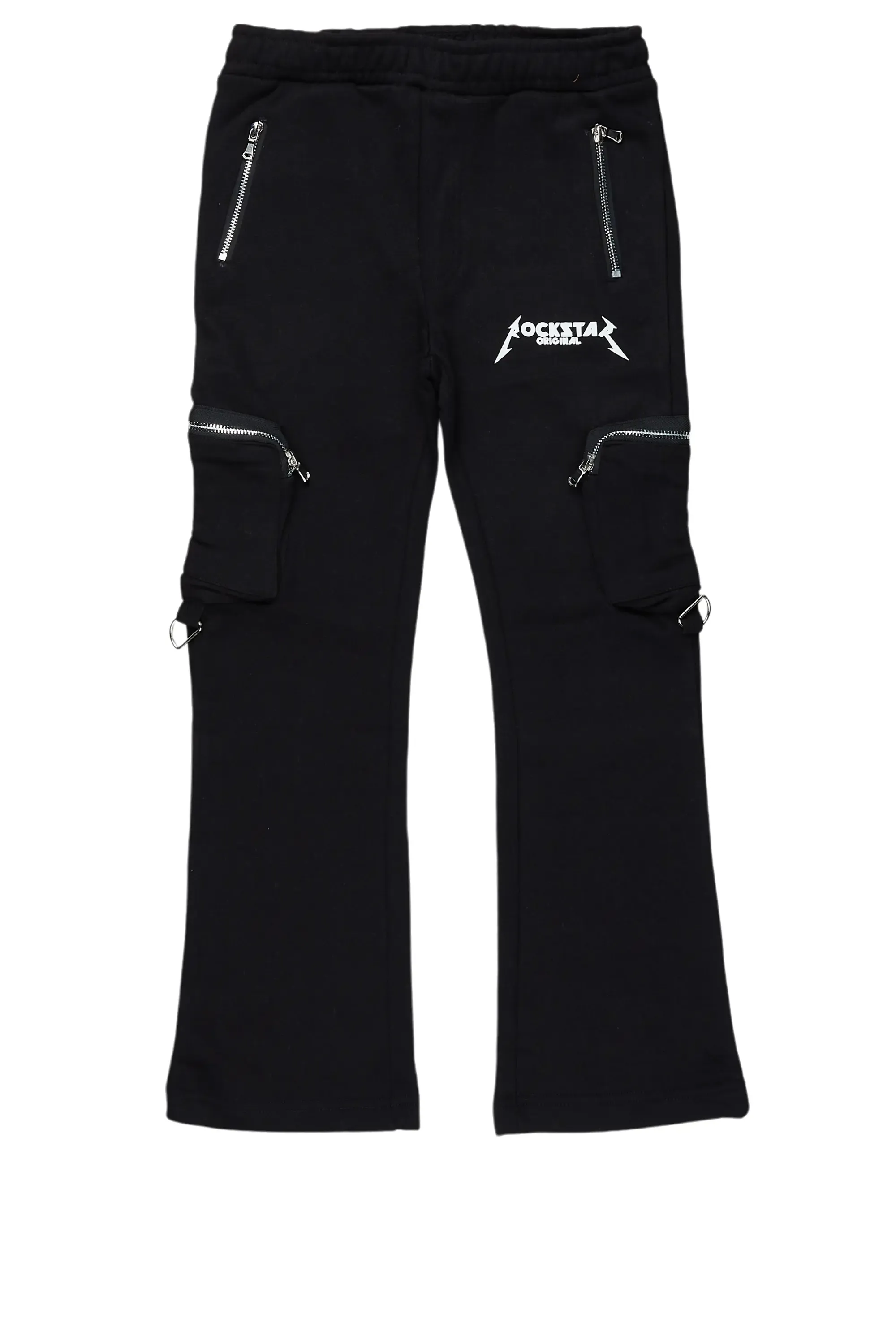 Boys Colin Black Stacked Flare Track Pants