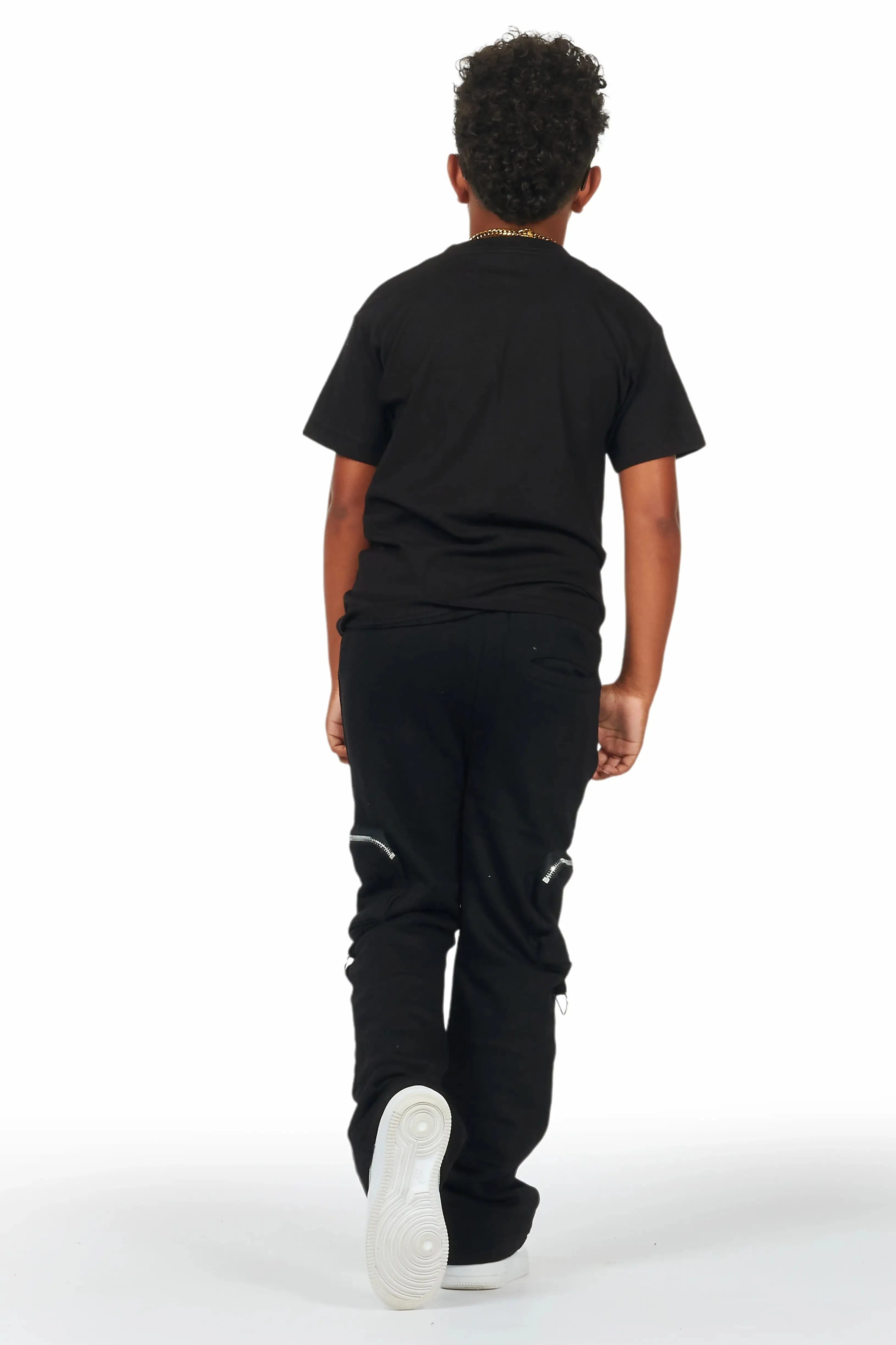 Boys Colin Black Stacked Flare Track Pants