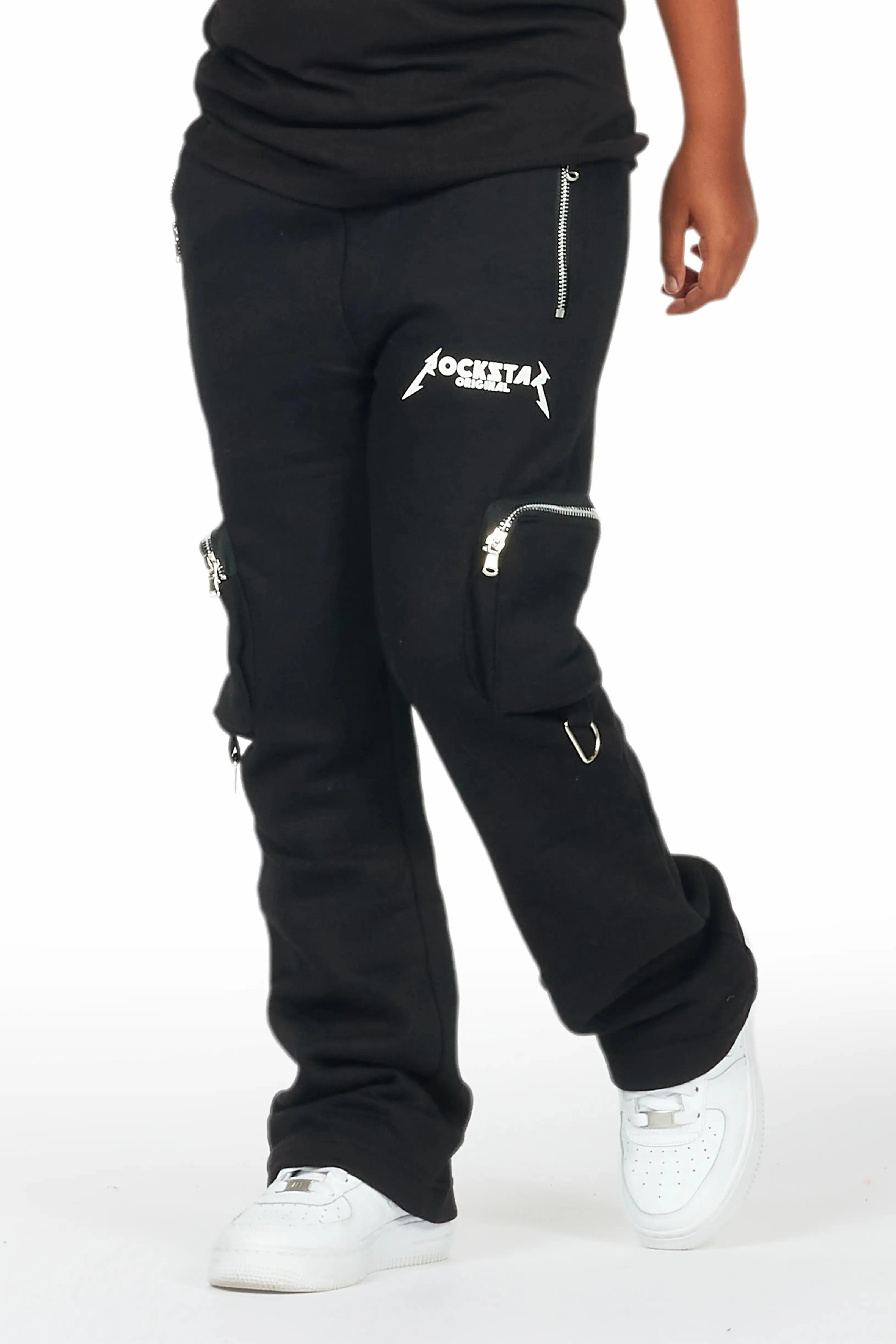 Boys Colin Black Stacked Flare Track Pants