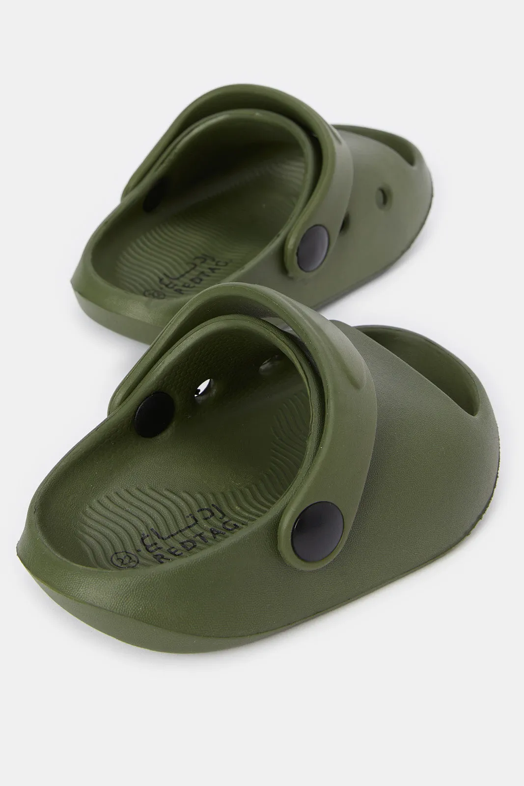 Boys Olive Moulded Slide With Backstrap