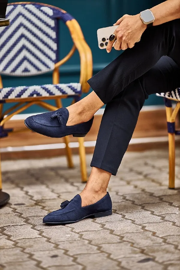 Brabion Levanzo Navy Blue Suede Tassel Loafers