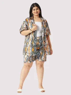 Brown Paisley Plus Size Women's Half Co-ord Set