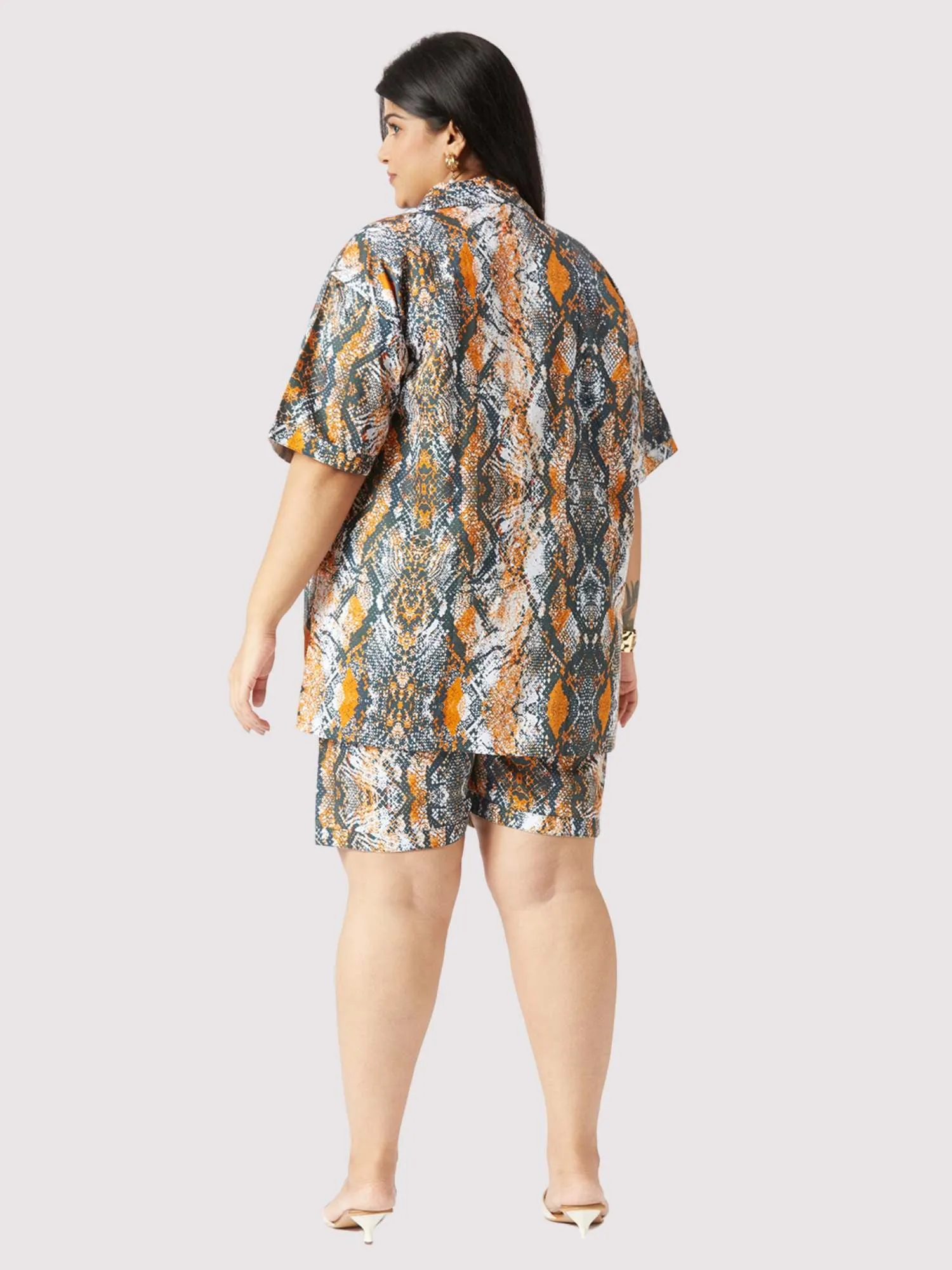 Brown Paisley Plus Size Women's Half Co-ord Set