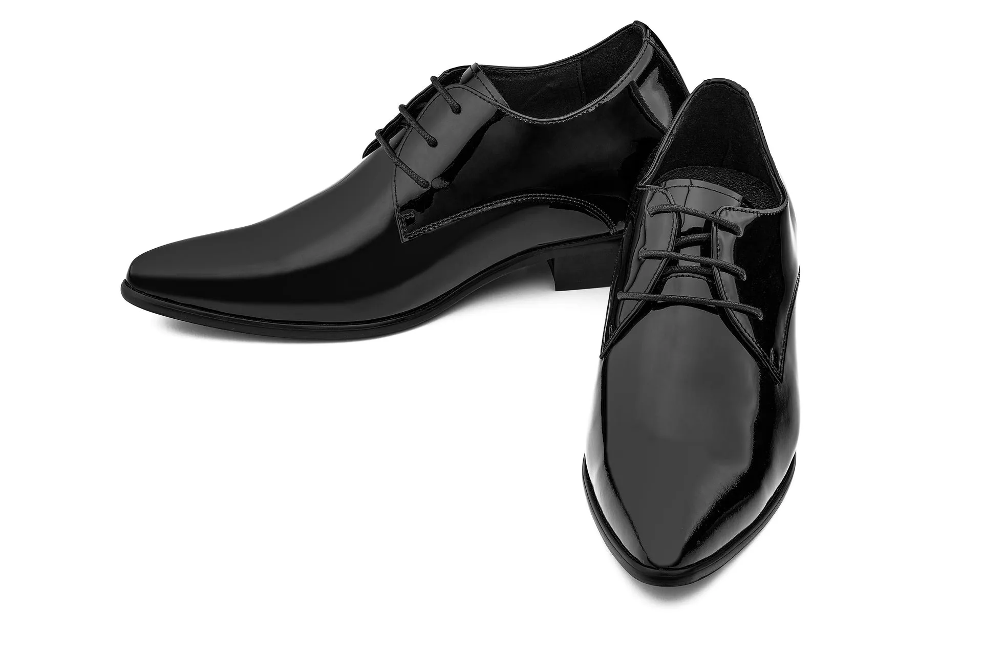 CALTO - K2726 - 2.8 Inches Taller (Jet Black) - Patent Leather Sharp Toe Dress Derbies - Lightweight