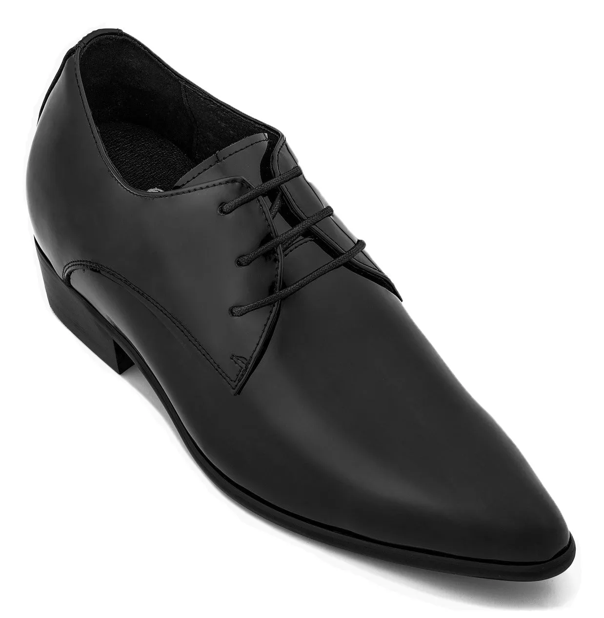 CALTO - K2726 - 2.8 Inches Taller (Jet Black) - Patent Leather Sharp Toe Dress Derbies - Lightweight